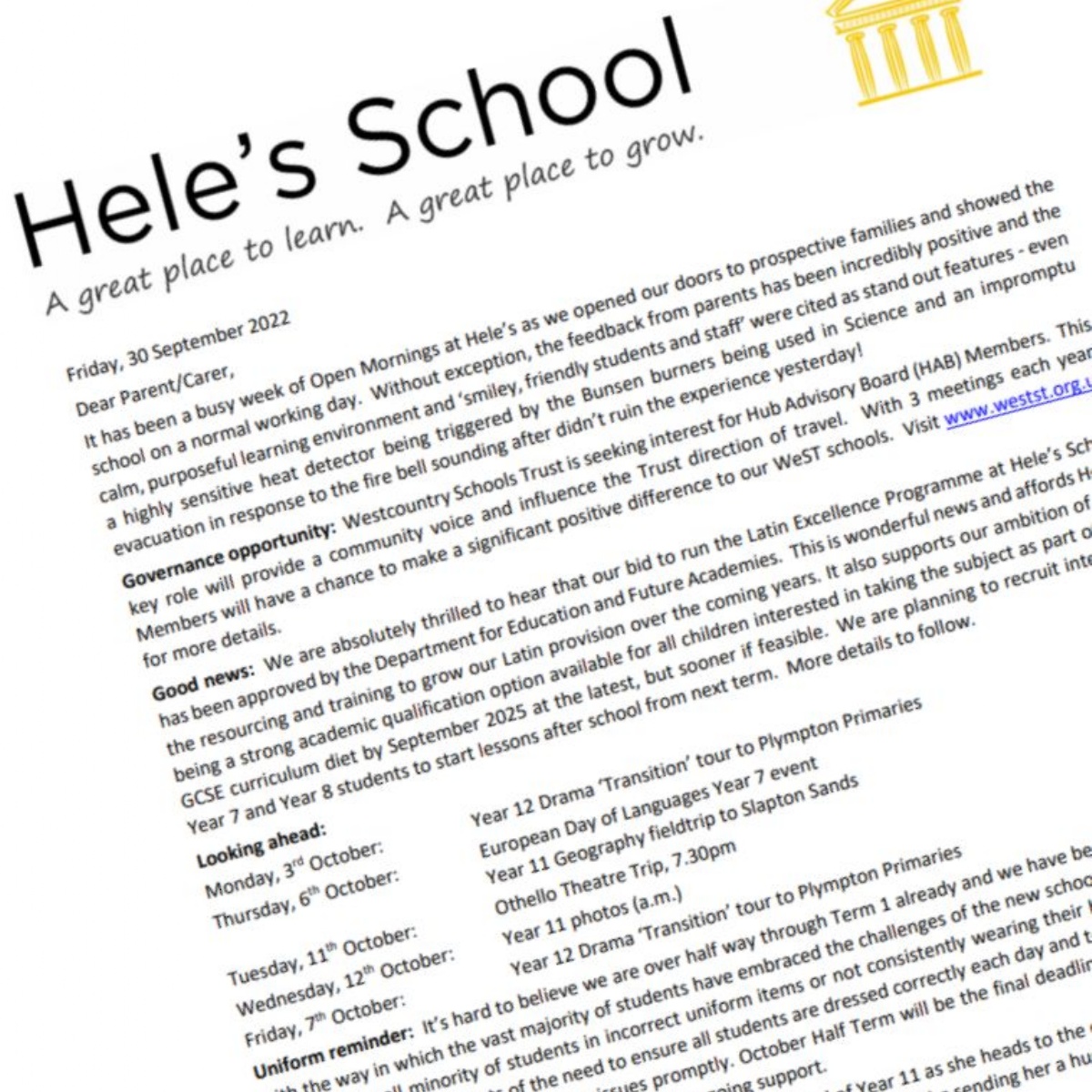 hele-s-school-parent-carer-update-30-09-22